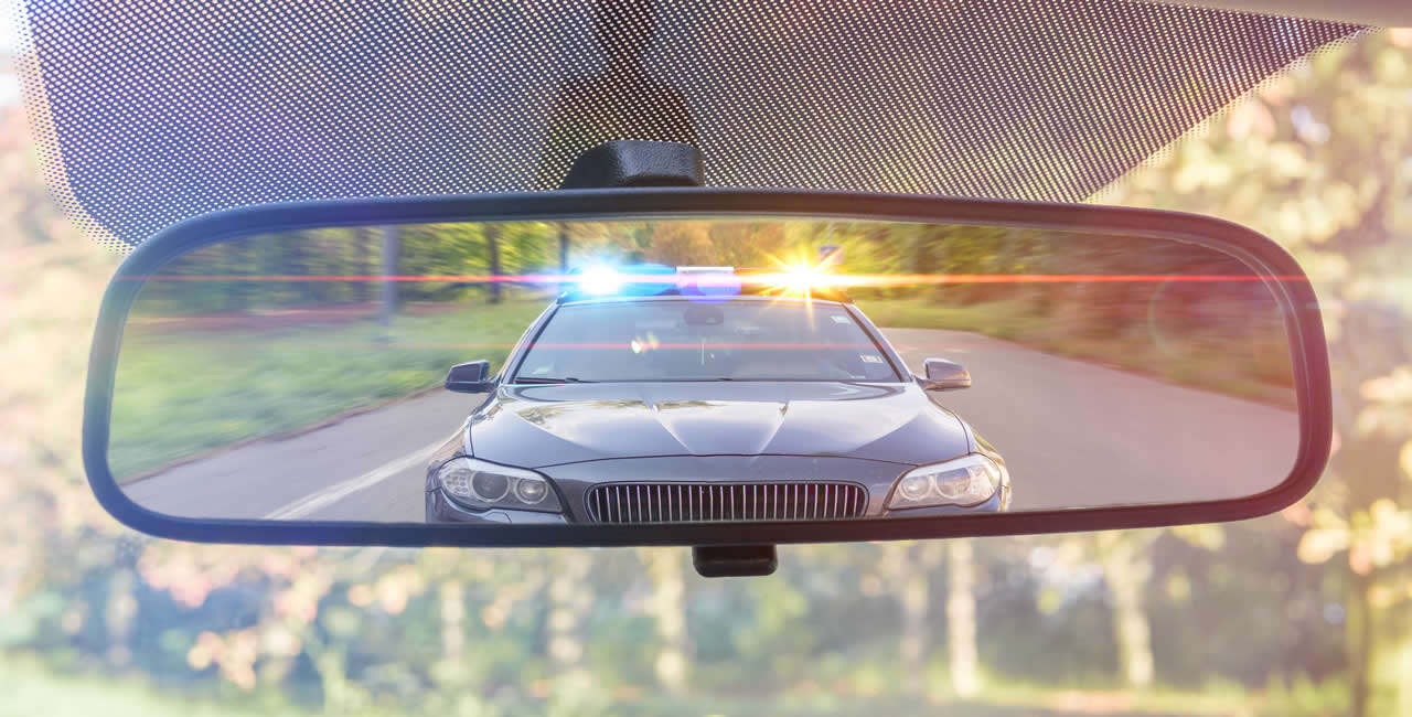 police car rear view mirror